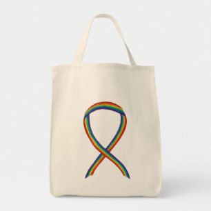 Rainbow LGBTQ Awareness Ribbon Custom Art Tote Bag