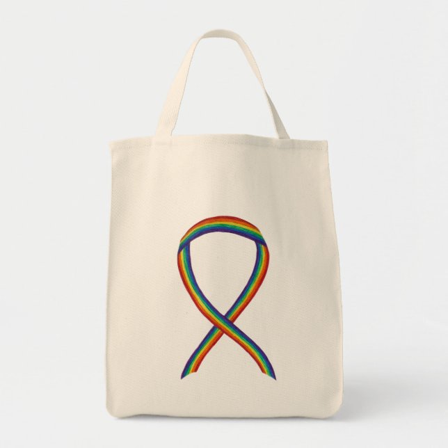 Rainbow LGBTQ Awareness Ribbon Custom Art Tote Bag (Front)