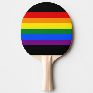 Rainbow LGBTQ+ Flag Ping Pong Paddle Bat (Black)