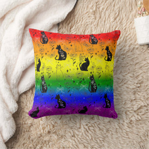 Rainbow LGBTQ Pride Black Cat - Mystical Witchy Cushion