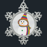 Rainbow LGBTQ Pride Flag Snowman Snowperson Snowflake Pewter Christmas Ornament<br><div class="desc">Celebrate the cosy winter season with this adorable snowperson dressed in the classic LGBTQ rainbow pride flag colours of red, orange, yellow, green, blue, and purple violet. Regardless of how you celebrate — Christmas, Hanukkah, Kwaanza, winter solstice, or just the beauty of the snow — may this sweet smile remind...</div>