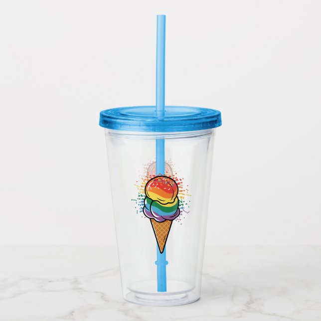 Rainbow LGBTQ+ Pride Ice Cream Acrylic Tumbler (Front)