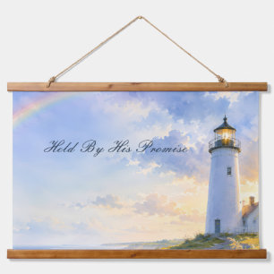 Rainbow Lighthouse Coastal Watercolor Hanging Tapestry