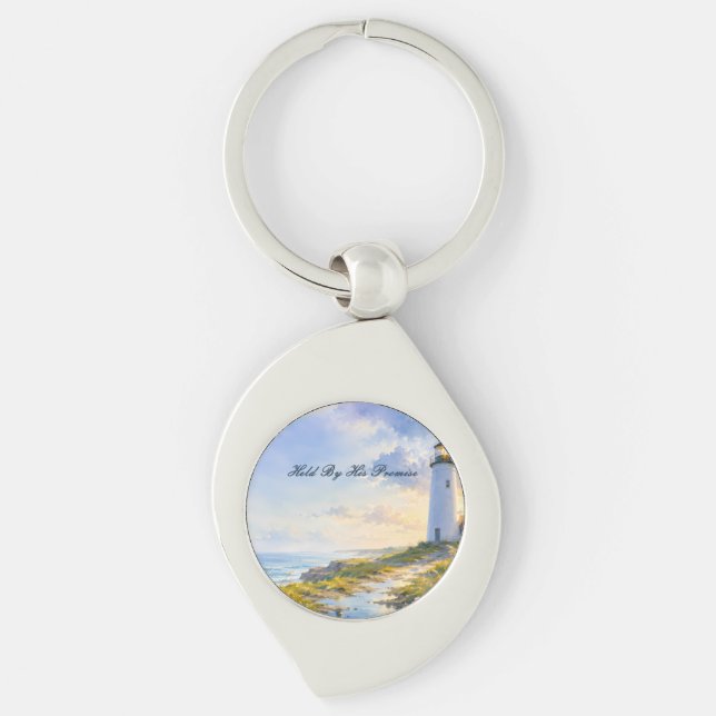 Rainbow Lighthouse Coastal Watercolor Key Ring (Front)