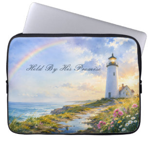 Rainbow Lighthouse Coastal Watercolor Laptop Sleeve