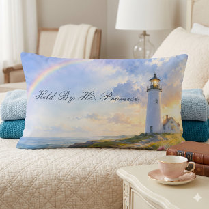 Rainbow Lighthouse Coastal Watercolor Lumbar Cushion