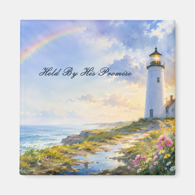 Rainbow Lighthouse Coastal Watercolor Magnet (Front)