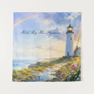 Rainbow Lighthouse Coastal Watercolor Tapestry