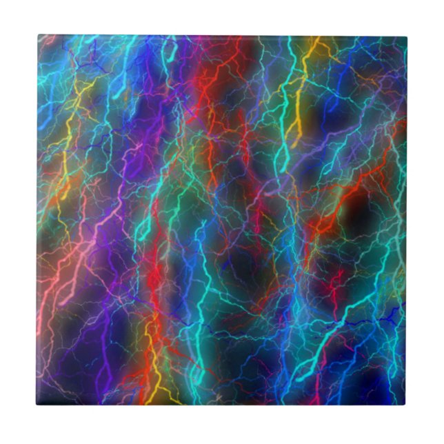 Rainbow Lightning Storm Ceramic Tile (Front)