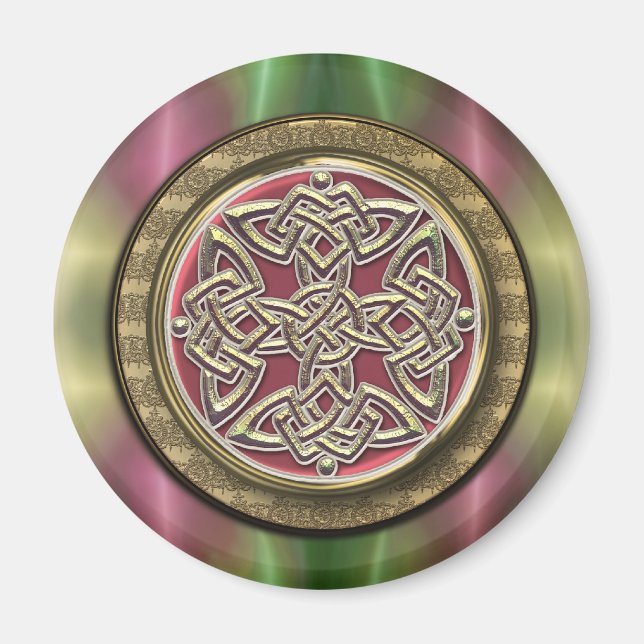 Rainbow Lights Gold Stone Celtic Shield Knot Magnet (Front)