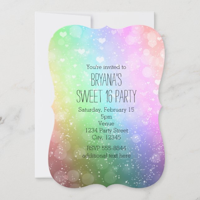 Rainbow Lights Sparkle Sweet 16 Party Invitations (Front)
