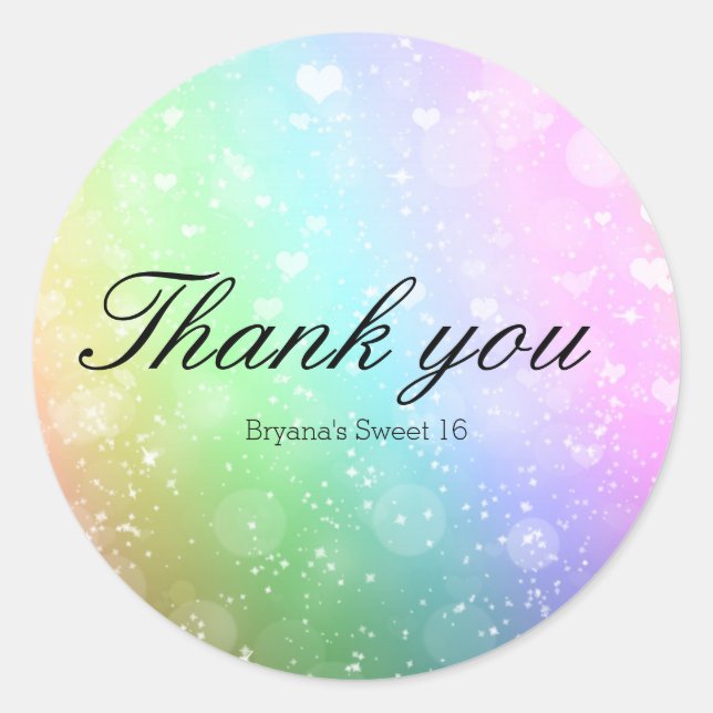 Rainbow Lights Sparkle Sweet 16 Party Stickers (Front)