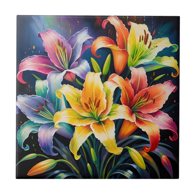 Rainbow lilies ceramic tile (Front)
