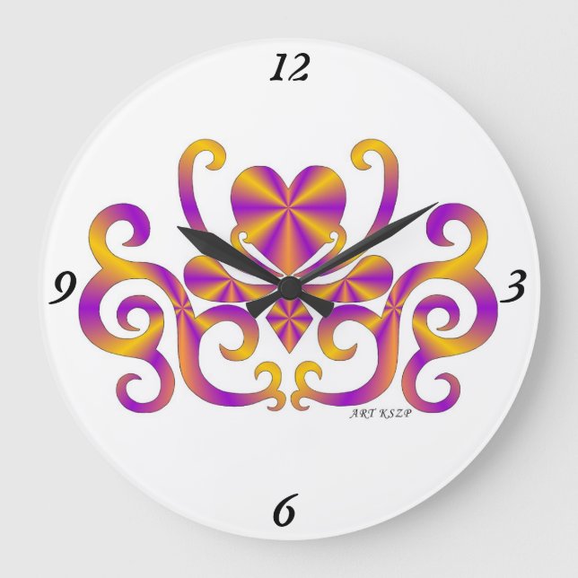 Rainbow Lily and Heart Large Clock (Front)