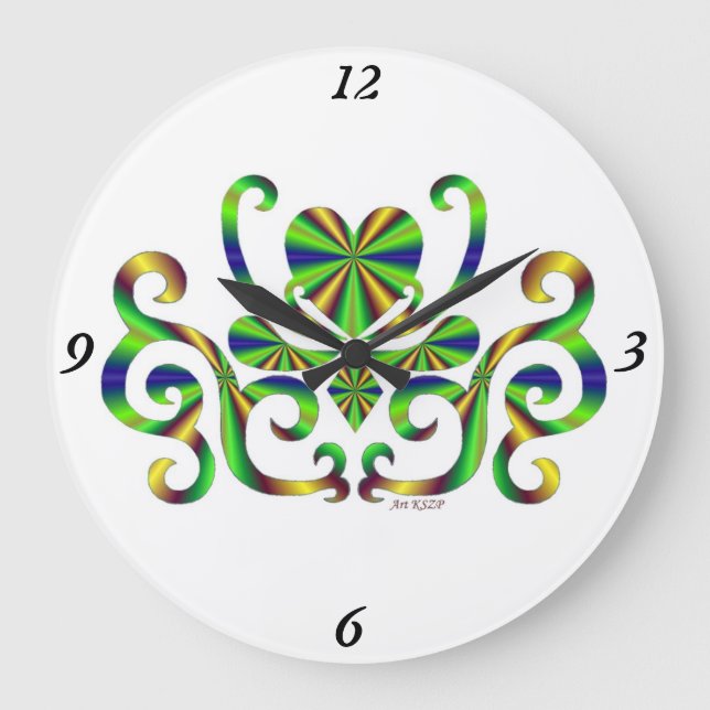 Rainbow Lily and Heart Large Clock (Front)