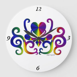 Rainbow Lily and Heart Large Clock