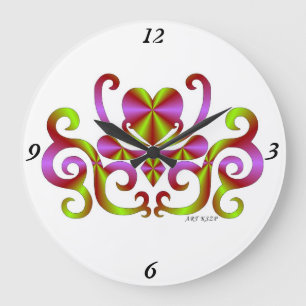 Rainbow Lily and Heart Large Clock