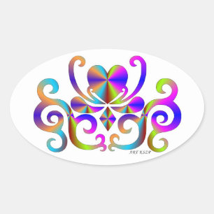 Rainbow Lily and Heart Oval Sticker