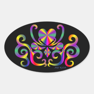 Rainbow Lily and Heart Oval Sticker