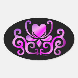 Rainbow Lily and Heart Oval Sticker
