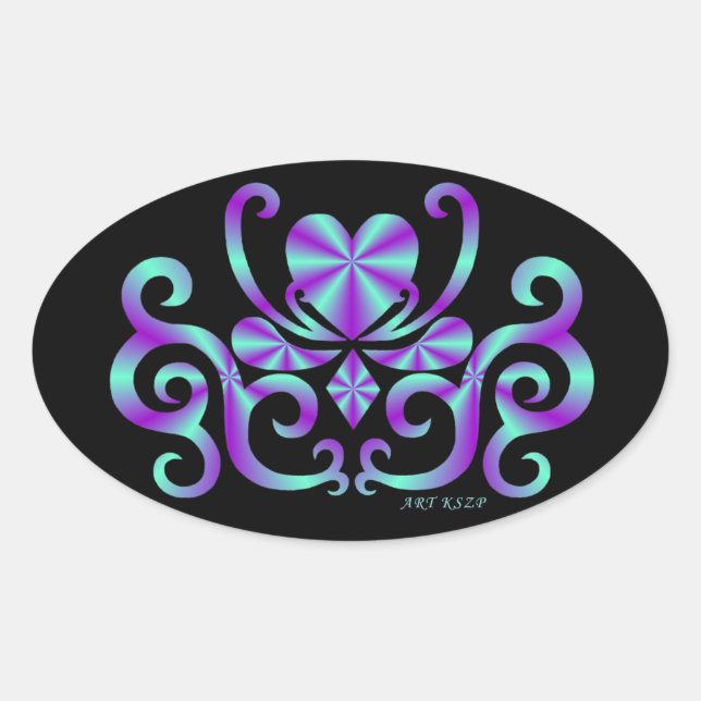 Rainbow Lily and Heart Oval Sticker (Front)