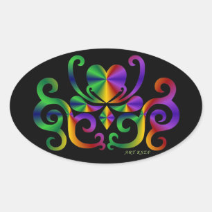 Rainbow Lily and Heart Oval Sticker
