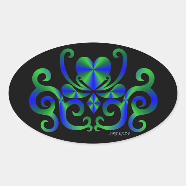 Rainbow Lily and Heart Oval Sticker (Front)