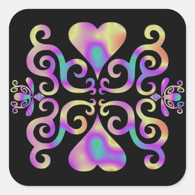Rainbow Lily and Heart Square Sticker (Front)