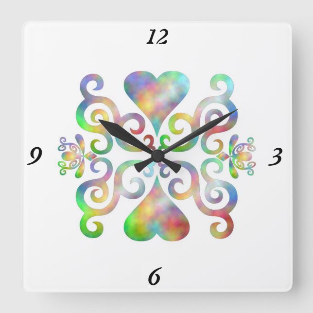 Rainbow Lily and Heart Square Wall Clock (Front)