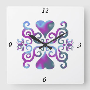Rainbow Lily and Heart Square Wall Clock