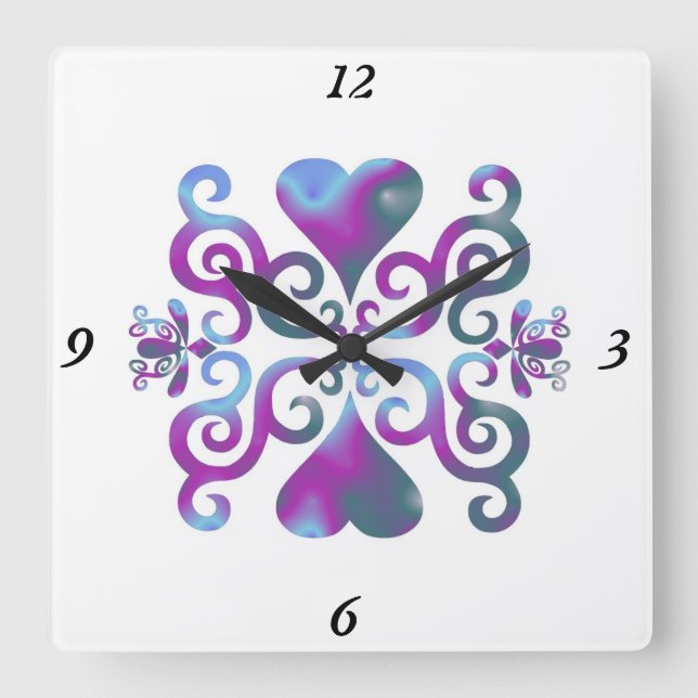 Rainbow Lily and Heart Square Wall Clock (Front)