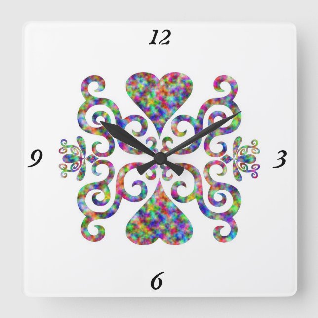 Rainbow Lily and Heart Square Wall Clock (Front)
