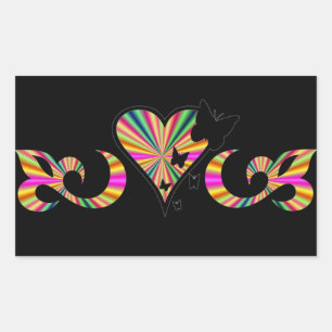 Rainbow Lily Heart and Butterfly Rectangular Sticker