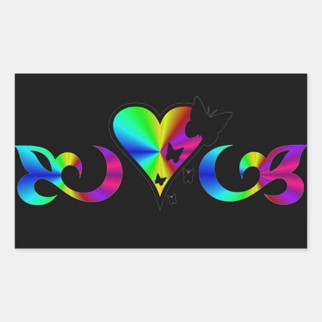 Rainbow Lily Heart and Butterfly Rectangular Sticker (Front)