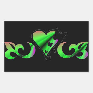 Rainbow Lily Heart and Butterfly Rectangular Sticker