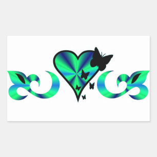 Rainbow Lily Heart and Butterfly Rectangular Sticker