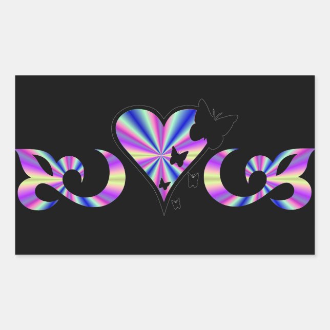 Rainbow Lily Heart and Butterfly Rectangular Sticker (Front)