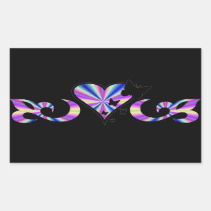 Rainbow Lily Heart and Butterfly Rectangular Sticker