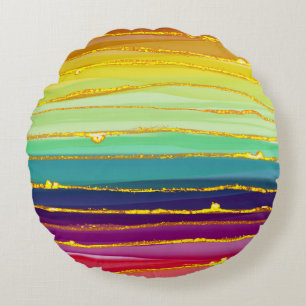 Rainbow lines: abstract luxury composition. round cushion