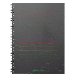 Rainbow Lines Custom Name Grey Water Drop Art Notebook