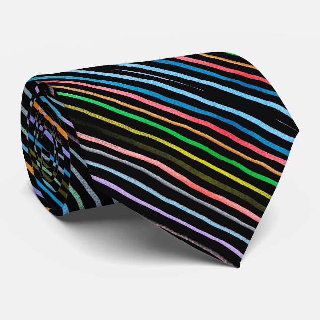Rainbow lines in black background tie (Rolled)