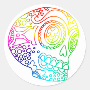 Rainbow Lines Sugar Skull in Love Classic Round Sticker