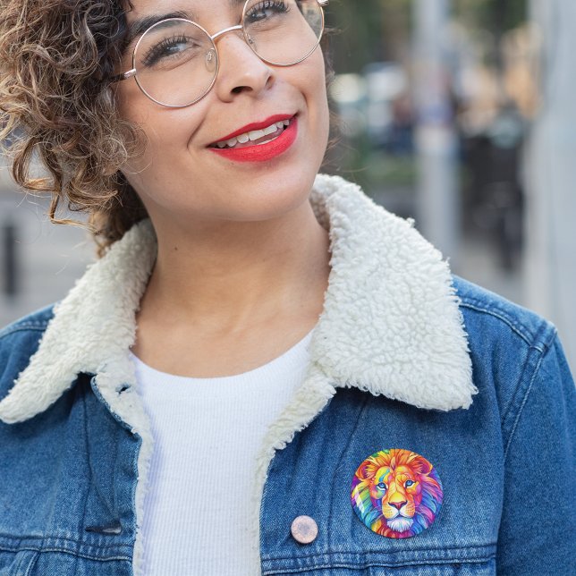 Rainbow Lion Head Colourful 6 Cm Round Badge (Colorful rainbow lion button pin is a fun accessory no matter the time of year. 
)