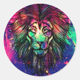 Rainbow Lion Hipster Galaxy Classic Round Sticker