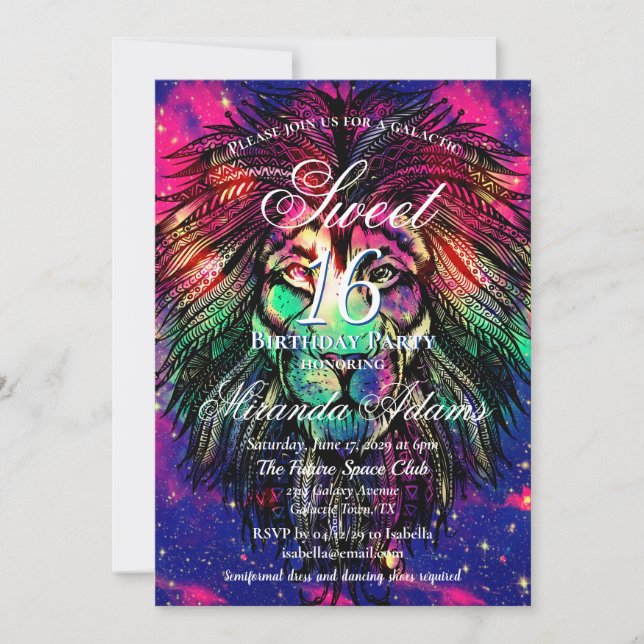 Rainbow Lion Hipster Galaxy                        Invitation (Front)