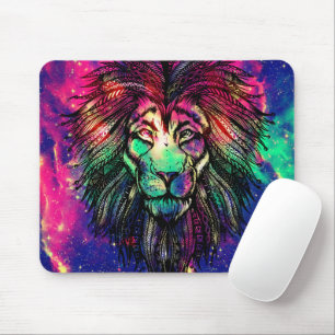 Rainbow Lion Hipster Galaxy Mouse Pad