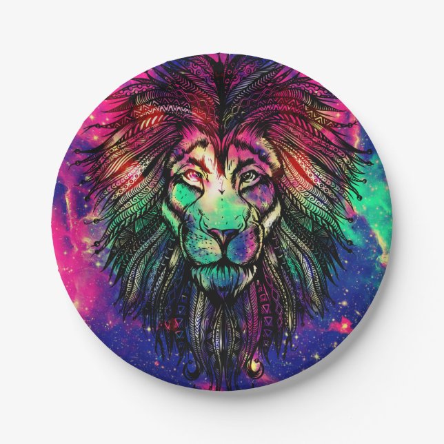 Rainbow Lion Hipster Galaxy Paper Plate (Front)