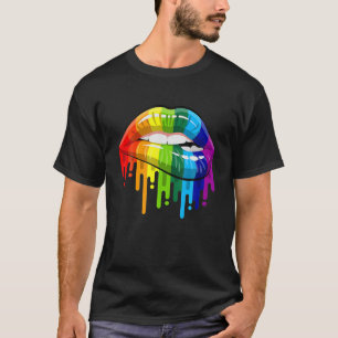 Rainbow Lip Bite LGBT Pride Month Gay Bi Trans T-Shirt