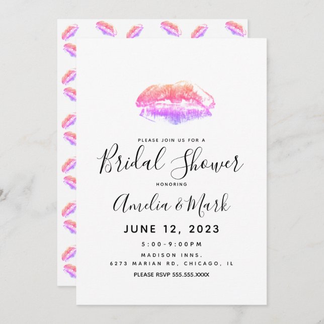Rainbow Lip Imprints Colourful  Bridal Shower    Invitation (Front/Back)