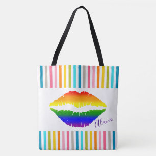 Rainbow Lips and Stripes Tote Bag